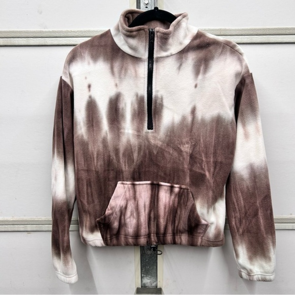 NWT Justify Quarter Zip Polar Fleece Gorpcore Tie Dye Brown & White Size Small